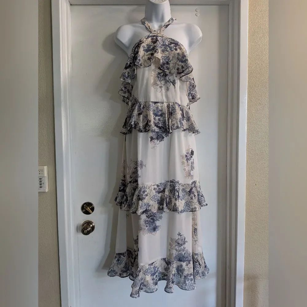 Gianni Bini Floral Halter Tiered  Maxi Dress Size 10
